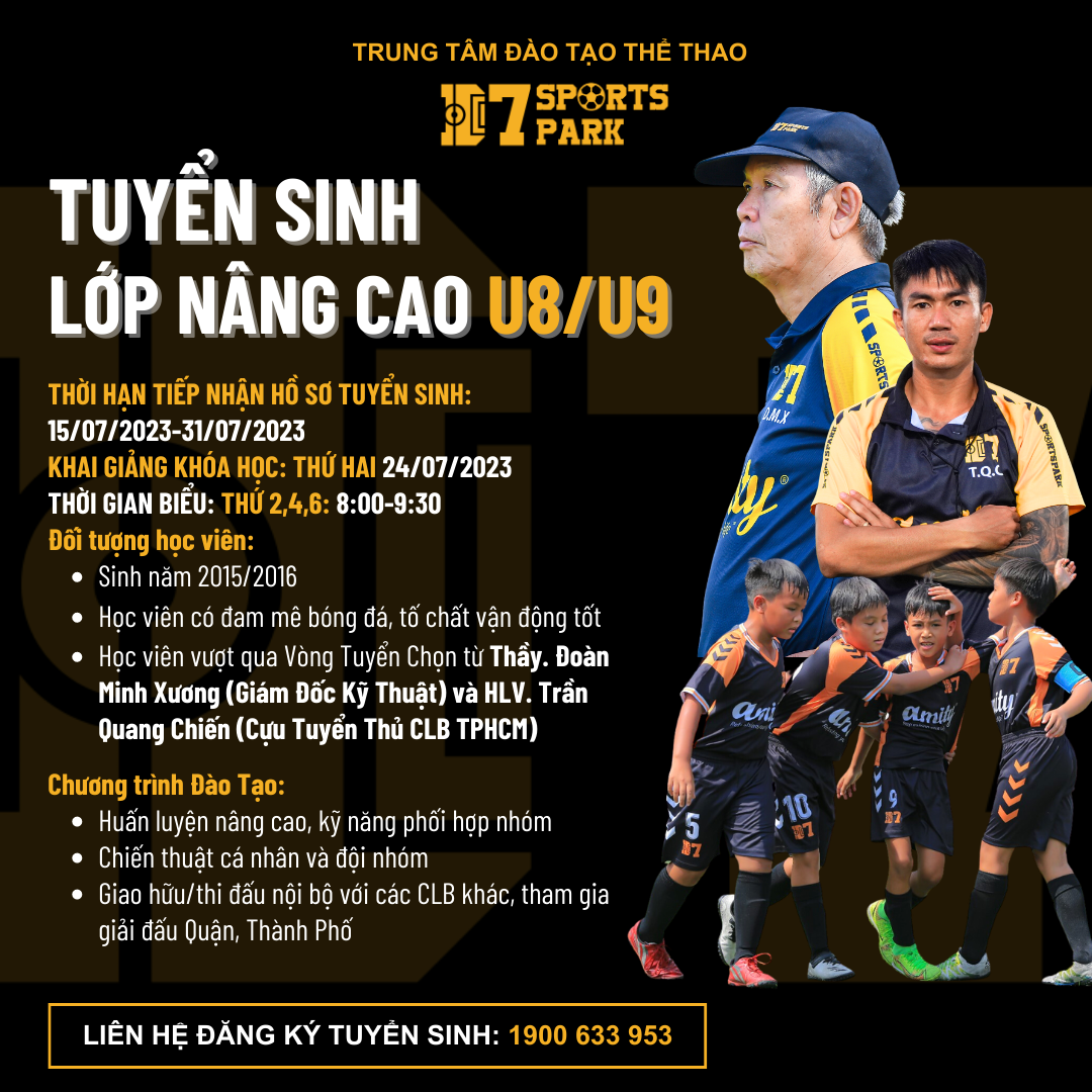 TUYỂN SINH LỚP BÓNG ĐÁ NÂNG CAO U8/U9